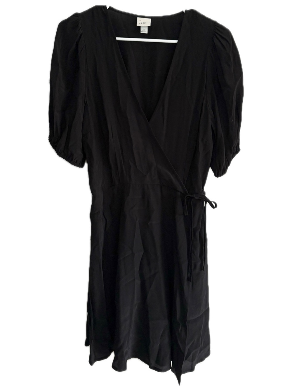 Women's Black Wrap Dress with Puff Sleeves